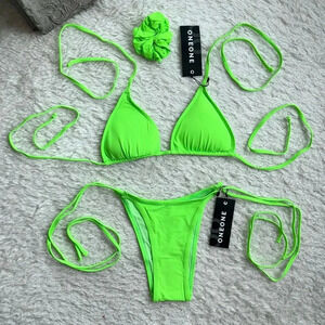NWT OneOne Swimwear Bikini Set Neon Green Ariel New Highlighter Padded Triangle